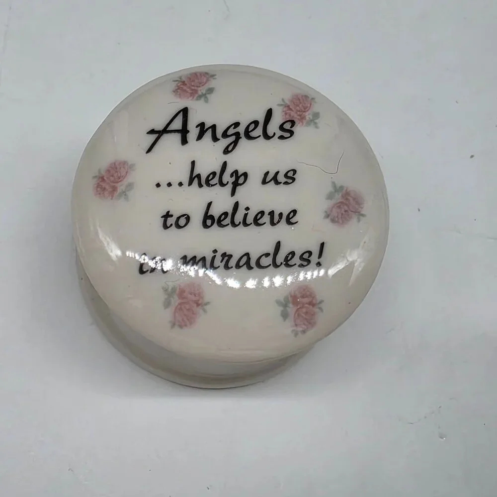 Ceramic Angel Themed Trinket Boxes With Inspirational Quotes Round 1.5